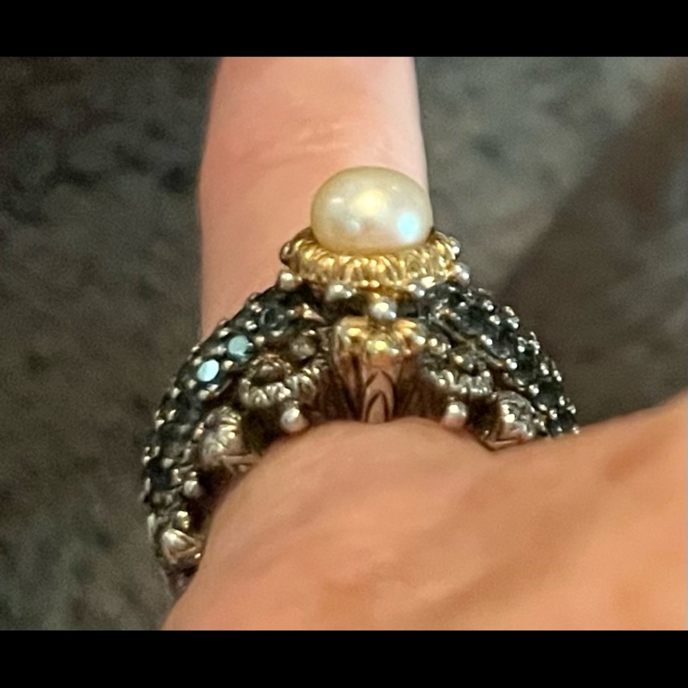 Gorgeous Barbara Bixby Blue Topaz, Pearl 925, 18k gold ring - Picture 4 of 8